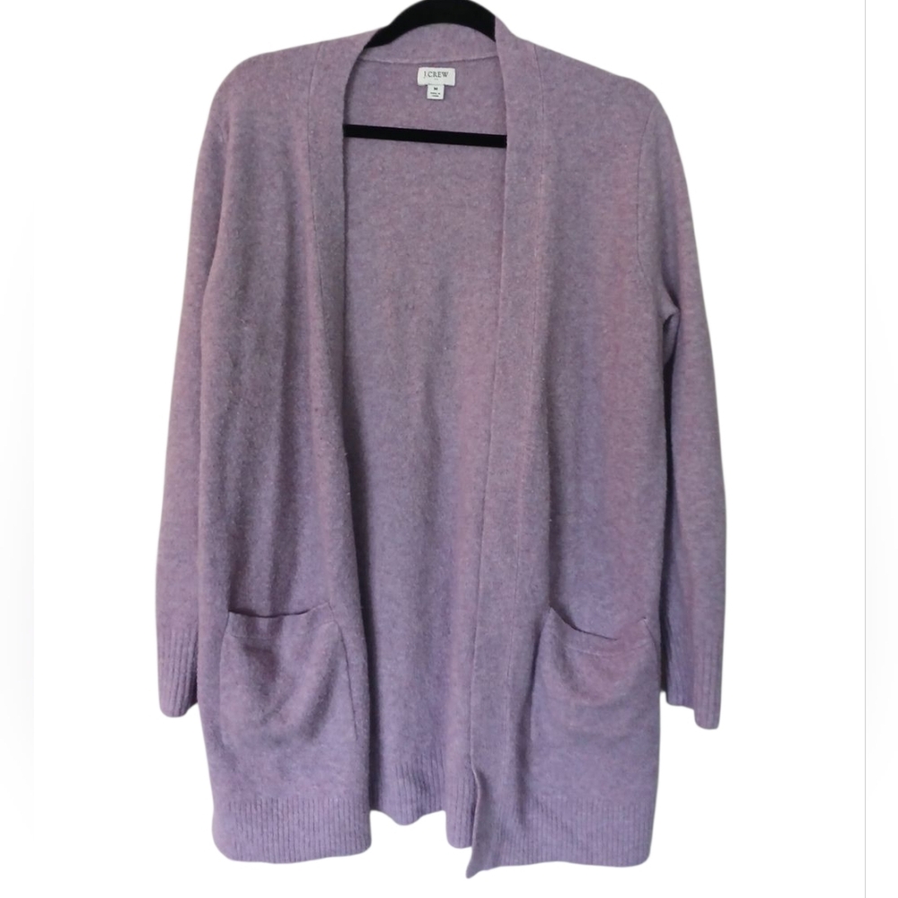 J. Crew Soft Knit Cozy Textured Lavender Purple Open Front Cardigan Size Medium